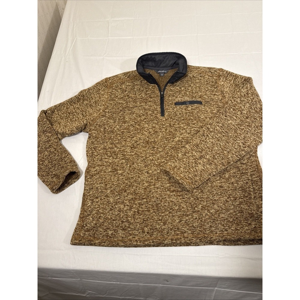 SWEATER Men XL Fleece 1/4 Zip Sweater Pullover SweatShirt L/S BROWN EDDIE BAUER